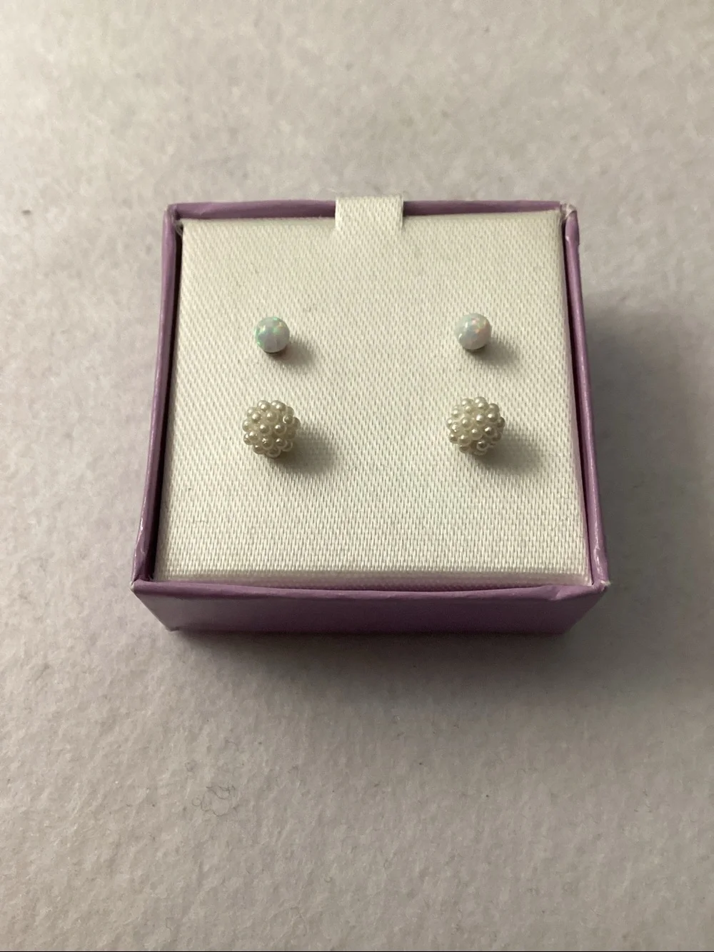 Kids PB Sterling Silver Metal Tower Pearl Cluster and Opal Stud Earring Set